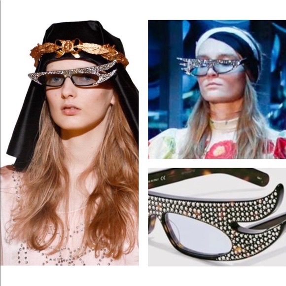 GUCCI 56MM Crystal Embellished Asymmetrical Cat Eye Havana Sunglasses - Picture 3 of 16